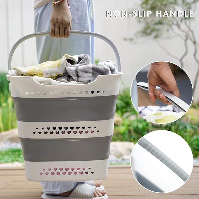 Large Collapsible Laundry Baskets for Dirty Clothes, Plastic Laundry Hamper for Dorm Bedroom Blankets, 43L Foldable Clothes Hamper for Laundry, Space Saving Pop-Up Storage Container/Organizer - Image 7