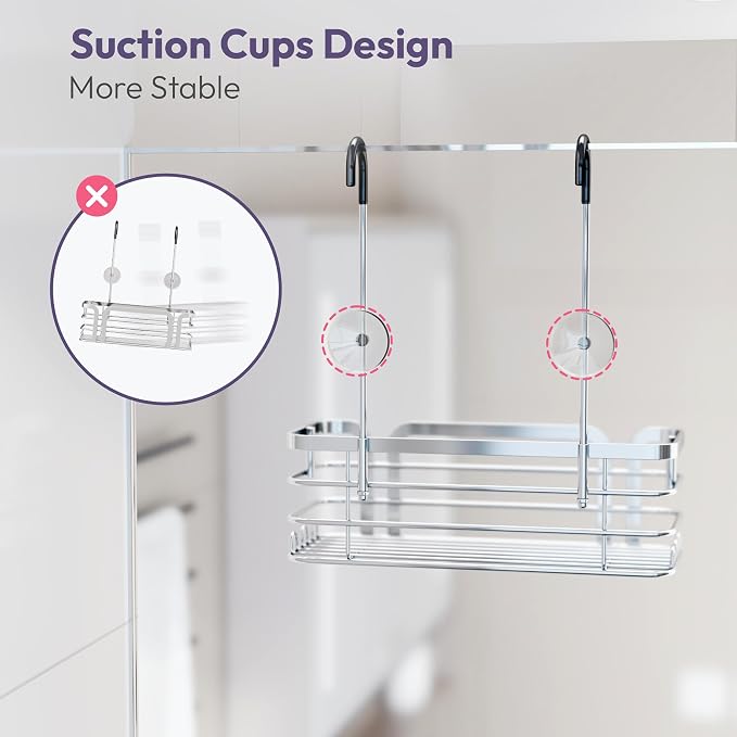 SWTYMIKI Shower Caddy Hanging Organizer - Over the Door Shower Caddy with 6 Hooks, 2 Installation Ways, Stainless Steel Rustproof Bathroom Organizer, Silver - Image 7