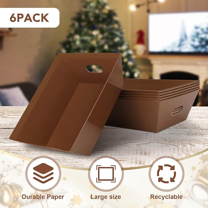 6PACK Baskets for Gifts Empty, 10x12”Thick Brown Gift Basket with Handles 6 Bows 6 Bags Empty Gift Baskets for Christmas Thanksgiving Wedding Birthday Party Wrapping Gift - Image 4