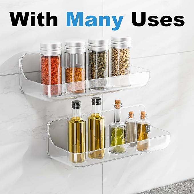 Adhesive Shower Caddy, 2 Pack Acrylic Bathroom Shelves, No Drill Wall Mount Organizer Storage Shelf - Image 7
