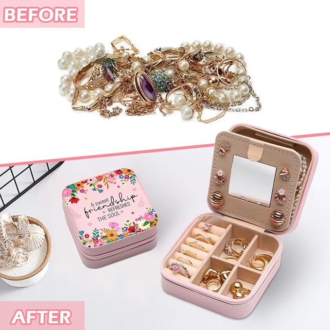 GAOLZIUY Friendship Gifts for Women, Friendship Travel Jewelry Box with Flowers, Portable Jewelry Organizer Case for Women Girls, Bestie Birthday Gifts for Soul Sister Best Friend BFF - Image 5