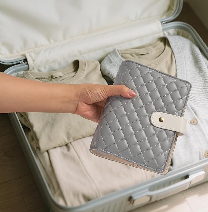 PU Leather Travel Jewelry Binder Organizer - Jewelry Boxes Case Ring Binder Storage Book with Zipper Velvet Pouches Bags for Women Gifts - Grey - Image 3