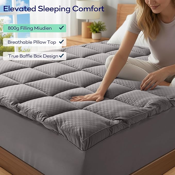 OLANLY Dual-Layer 4 Inch Twin XL Size Memory Foam Mattress Topper for College Dorm Room Essentials, 2 Inch Gel Memory Foam Topper, 2 Inch Cooling Pillow Top Mattress Pad Cover, Light Grey