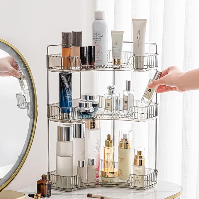 Aveniee Corner Bathroom Counter Organizer, Bathroom Countertop Shelf Makeup Organizer for Vanity Perfume Tray for Corner Storage (3 Tiers, Grey) by Aveniee