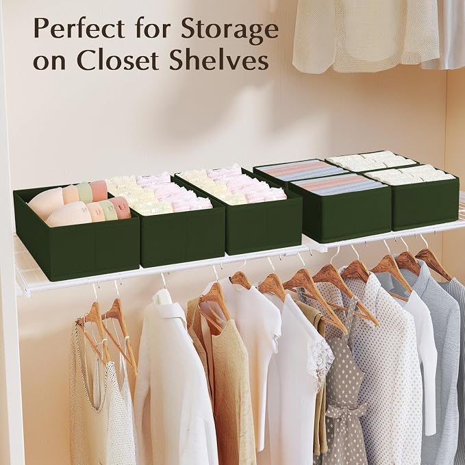 DIMJ Drawer Organizers Clothes, Set of 8 Dresser Organizer Bins, Fabric Closet Organizers and Storage, Shallow Drawer Dividers for Nursery, Clothing, Baby Clothes, Socks, Underwears, Tie (Green) - Image 5