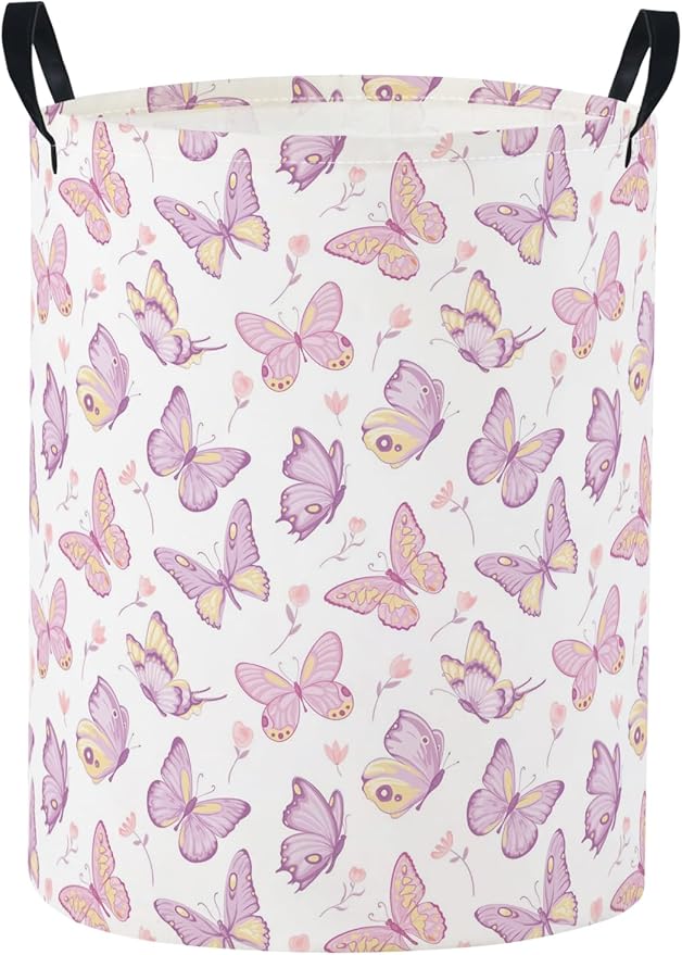 Baby Laundry Basket Baby Nursery Hamper Kids Laundry Basket Toy Storage Bin for Boys Room Decor Gift Baskets for Bedroom Bathroom(Purple Butterfly) by TIBAOLOVER