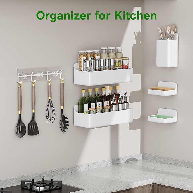 Adhesive Shower Caddy 6 Pack Rustproof Shower Shelves for Inside Shower No Drilling Bathroom Organizers and Storage with Soap Holder Large Rack (White) - Image 7