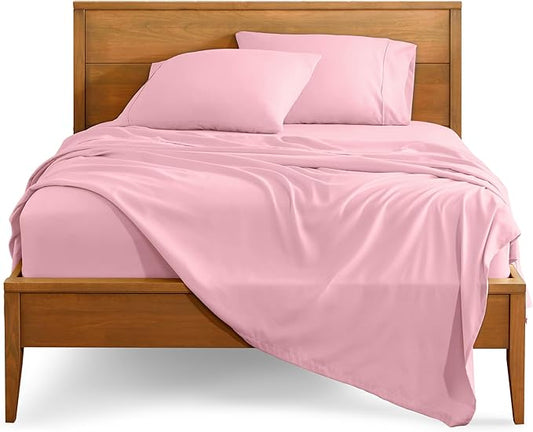 Bare Home Full XL Sheet Set - 1800 Ultra-Soft Microfiber Full Extra Long Bed Sheets - Double Brushed - Deep Pockets - Easy Fit - 4 Piece Set - Bedding Sheets & Pillowcases (Full XL, Light Pink)