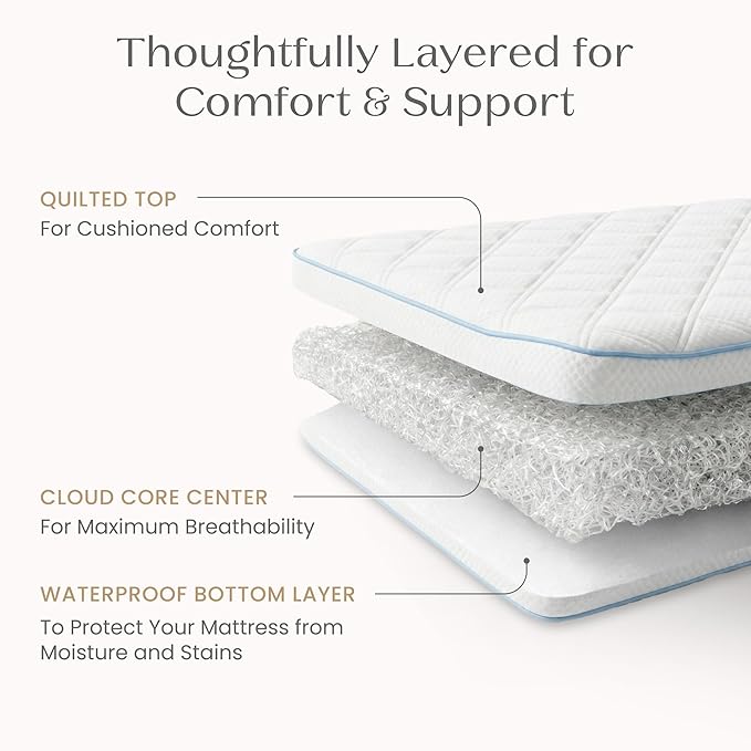 Delta Children Breeze Breathable Crib Mattress Topper, Makes Any Crib Mattress Breathable, 100% Washable, Ultra-Breathable Quilted Layer for Comfort, Fits Standard Size Cribs & Toddler Beds