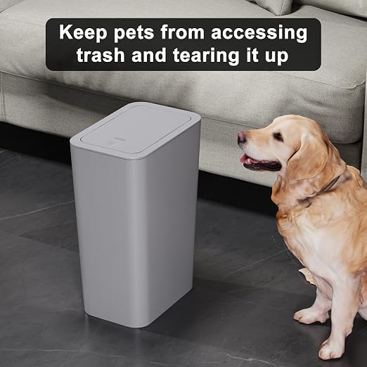 N. NETDOT Bathroom Trash Can with Lid 3 Pack Set, 2 Packs 4 Gal Slim Kitchen Trash Can and 1 Pack 2.6Gal Garbage Can, Small Trash Bin/Waste Basket for Bedroom (Grey, Pack of 3) - Image 3