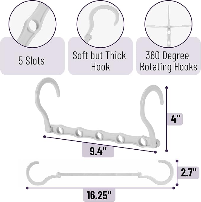Mr. Pen- Space Saving Hangers for Clothes, 16 pcs, White, Plastic Multi Clothes Hangers Space Saving, 5 Slots, 360° Rotating Hooks - Image 3
