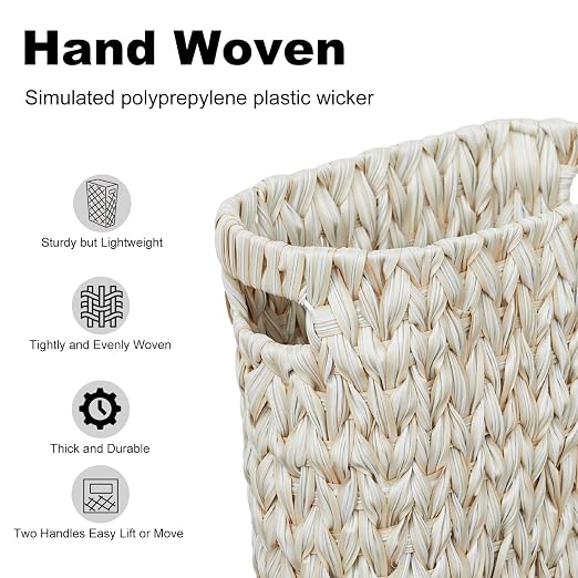 Coeusy Wicker Trash Can,Bathroom Trash Can,Waterproof Wicker Waste Basket for Bathroom,Narrow Small Waste Basket for Bedroom,Office, Cream White 5 Gallon - Image 5