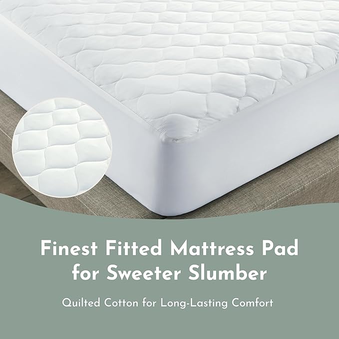 100% Cotton Organic Mattress Protector | Breathable & Noiseless Quilted GOTS Organic Mattress Pad with Premium 300GSM Durability | Machine Washable Bed Protector with Deep Pocket (White, Queen)
