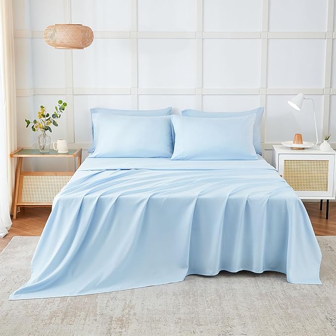 ILAVANDE King Size 6 Piece Bed Sheets Set, Baby Blue - 1800 Series Microfiber, Deep Pockets, Wrinkle & Fade Resistant, 5-Star Hotel Sleeping Experience