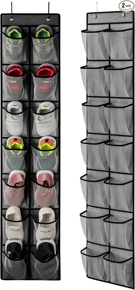 KEEPJOY Over the Door Shoe Organizer, Hanging Shoe Organizer with 4 Hooks,Door Shoe Holder with 14 Mesh Deep Pockets Closet Door Shoe Storage Bag (Grey-2Pack) by KEEPJOY