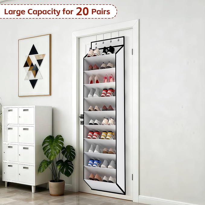 KEEPJOY 10 Tiers White Over Door Shoe Organizer Storage, Hanging Shoe Holder for Door with Large Deep Pockets, Fit 20-30 Pairs Shoe Rack for Sneakers, Boots (White) - Image 4