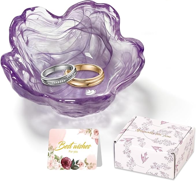 Flower Jewelry Dish Ring Holder Jewelry Tray Cute Vanity Organizer Room Decor Aesthetic Nightstand Bathroom Bedroom Decor Trinket Dish Small Valentine's Friendship Christmas Birthday Gifts for Women by WELOCMETOBINOSTER