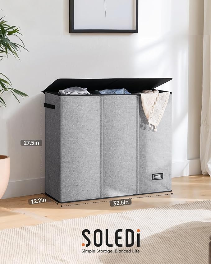 SOLEDI 180L Laundry Hamper 3 Section, Extra Large Laundry Hamper with Lid, Dirty Clothes Hamper with Sturdy Handle, Large Laundry Basket Organizer for Laundry Room, Bedroom, Hampers for Laundry - Image 7