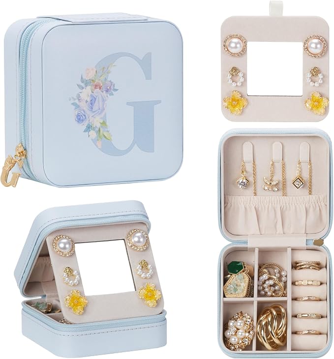 Enthralite Travel Jewelry Box for Gift: Traveling Jewelry Case for Girls Women - Mini Organizer for Necklaces Earrings Blue G by Enthralite