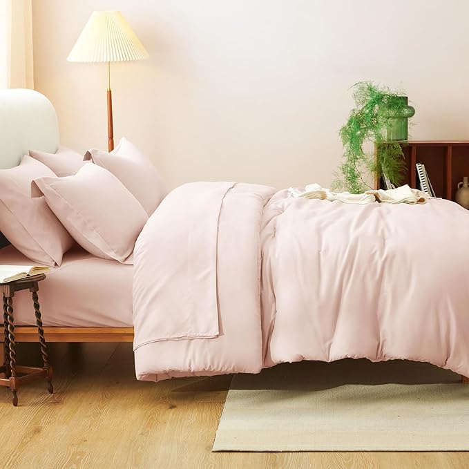 CozyLux King Size Comforter Set Blush Pink, 7 Pieces Bed in a Bag King Comforter Set with Sheets, Luxury Bedding Sets with Down Alternative Comforter, Fitted Sheet, Flat Sheet, Pillowcases & Shams