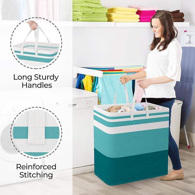StorageRight Large Collapsible Laundry Basket Hamper with Easy Carry Handles，Freestanding Clothes Hampers for Laundry, Bedroom, Dorm, Towels, Toys, 100L, Green - Image 4