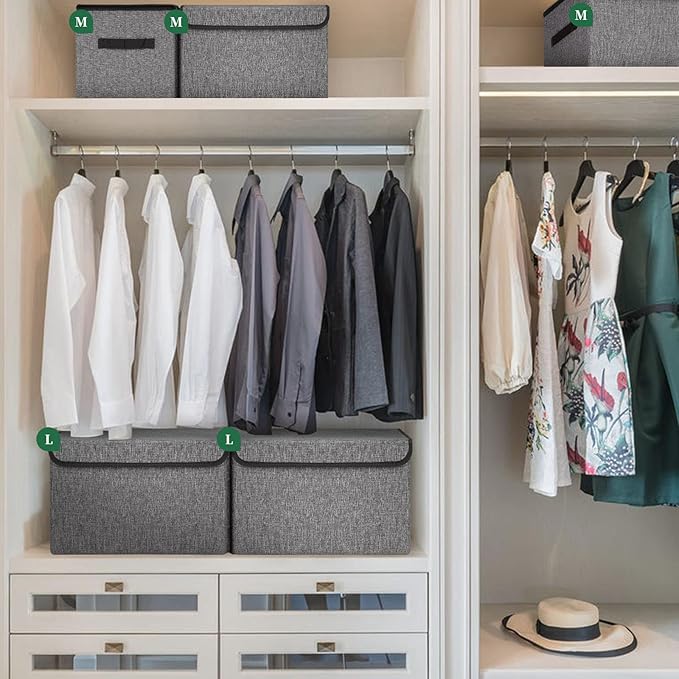 Bagnizer Large 17" 42 Quarts Collapsible Stackable Storage Bins with Lids [3-Pack] Foldable Fabric Linen Storage Boxes Cube, Closet Organizer Baskets with Label for Home (16.7 x 12 x 12, Gray) - Image 7