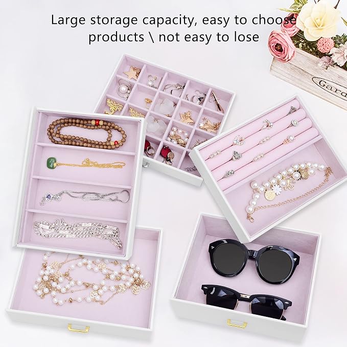 AKOZLIN Extra Large 6-Tier Jewelry Box Organizer with Mirror, 5 Drawers Leather Jewelry Storage Case for Women Girls Ring Necklace Earring Bracelet White - Image 5