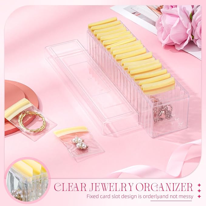 Kenning 21 Pcs Acrylic Jewelry Case Organizer, Clear Jewelry Organizers Holder with Portable Anti Tarnish Storage Bags for Rings, Earrings, Necklaces, Ideal Gifts for Women (Yellow) - Image 4