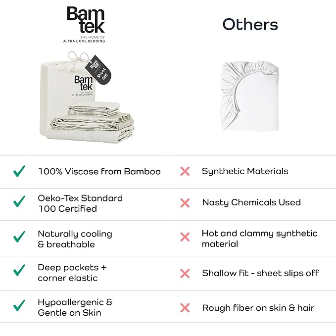 Viscose Bamboo Sheets Queen Size 4PC Set - Cooling Bedding for Hot Sleepers with Moisture Wicking Technology - Silky Soft 18 Inch Deep Pocket - Ivory 60"x 80"