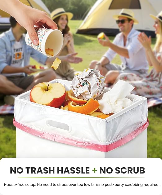 Magicheap Disposable Trash Cans for Party 4 Pack, 13 Gallon Thick Cardboard Garbage Cans with Clip & Handle, Reusable Portable Trash Bin for Parties Events Camping (13.5"L x 10.0"W x 21.7"H), White - Image 3