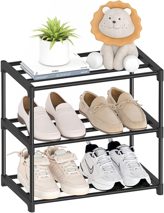 Autonomier 3 Tier Extra Small Shoe Rack (16.3" Wide), Narrow Stackable Shoe Shelf for Kids Toddler Adult, Lightweight Shoe Rack Stand for Closet Dorm Storage Organizer, Front Door Entrance, Entryway by Autonomier