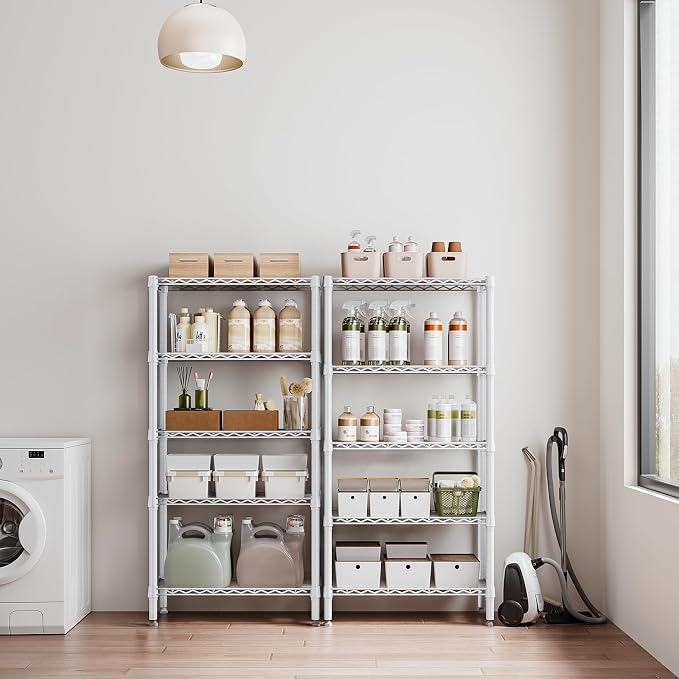 M MZG 1250 lbs 5 Tier Shelf Metal Storage Shelves Wire Rack Closet Organizers for Garage Kitchen Bathroom Laundry White 11.8" D x 29.5" W x 59.5" H - Image 4