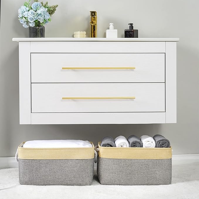 TheWarmHome Storage Basket for Organizing - 3 Pack 14x10x7 inch Large Collapsible Storage Bin for Shelves, Fabric Storage Cubes for Organizer ClosetCloth Gift Toy (Grey & Gold) - Image 2