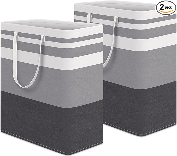 HomeHacks Laundry Basket,100L Each Waterproof, Freestanding Laundry Hamper, Collapsible Tall Clothes Hamper with Extended Handles for Clothes Toys in The Dorm and Family, 2-Pack Gradient Grey by HomeHacks