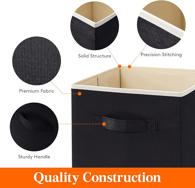 Lifewit Storage Cubes, Foldable Decorative Fabric Storage Baskets for Organizing Home Organizers with Handles for Shelves, Closet, 13 Inch Bins, 36L Black, 6 Packs - Image 3