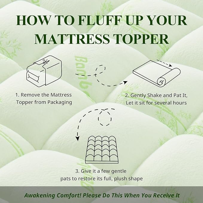 Memory Foam Mattress Topper - Viscose Made from Bamboo Pillow Top Thick King Size Mattress Pad for Back Pain, Ultra Soft & Cooling for Hot Sleepers, 6-18'' Deep Pocket, Green