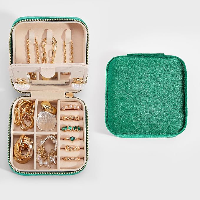 Travel Velvet Jewelry Box with Mirror, Mini Gifts Case for Women Girls, Small Portable Organizer Boxes for Rings Earrings Necklaces Bracelets - Image 7