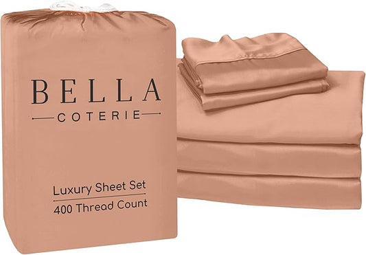 Bella Coterie Luxury Bamboo Viscose Split King Size Sheet Set | 2 Fitted Sheets for Sleep Number & Adjustable Beds | 100% Organically Grown | Cooling & Ultra Soft | 18” Deep Pocket [Terracotta]