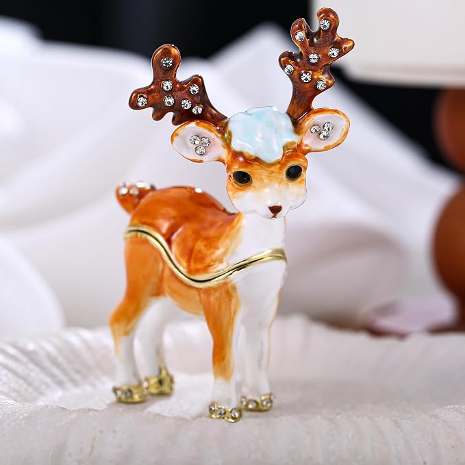 Hand Painted Animal Trinket Box for Home Decor, Hinged Jewelry Organizer Storage, Unique Personalized Collectible Keepsake Figurine Handmade Decorative Ornament Gifts (Sika Deer) - Image 4