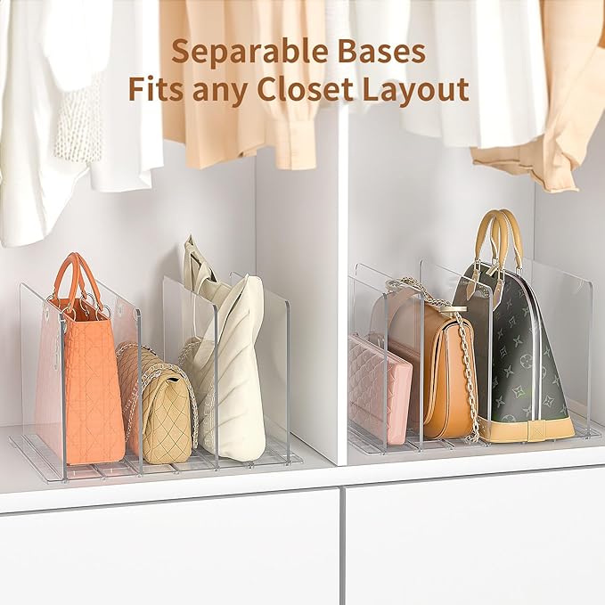GoMaihe Bag & Purse Organizer for Closet: Adjustable Clear Handbag Storage Shelf - Plastic Clutch Dividers | Minimal | Keep Purses upright - Image 6