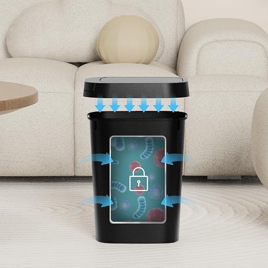 KSSKSS 3 Pack Bathroom Small Trash Can with Lid, 2.6 Gallon Slim Garbage Bin with Pop-Up Lid, 10L Plastic Wastebasket for Bedroom, Office, Kitchen, Toilet (Black) - Image 5