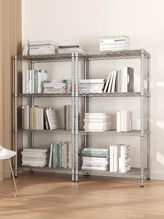 SINGAYE 4 Shelves Adjustable Storage Shelf Wire Shelving Rack Bathroom Standing Units Laundry Room Organization for Kitchen Office Bathroom Organizers Metal Pantry 14" D x 24" W x 48" H Gray - Image 2