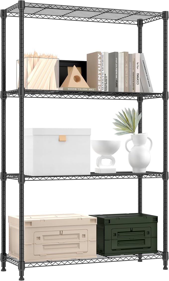 M MZG 1000 lbs 4 Tier Shelf Metal Storage Shelves Shelving Wire Rack Heavy Duty Closet Organizers for Garage Kitchen Bathroom Laundry Black 13.8" D x 35.4" W x 59.5" H by MEIGAOPLASTICANDMETALHKCOLIMITED