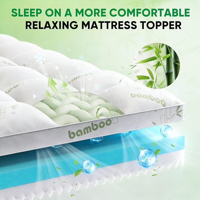 King Mattress Topper, 3 in 1 Memory Foam Mattress Topper for Back Pain, 2" Fluffy Cooling Mattress Toppers King Breathable Viscose Made from Bamboo and 2.5" Dual Firmness Gel Memory Foam.