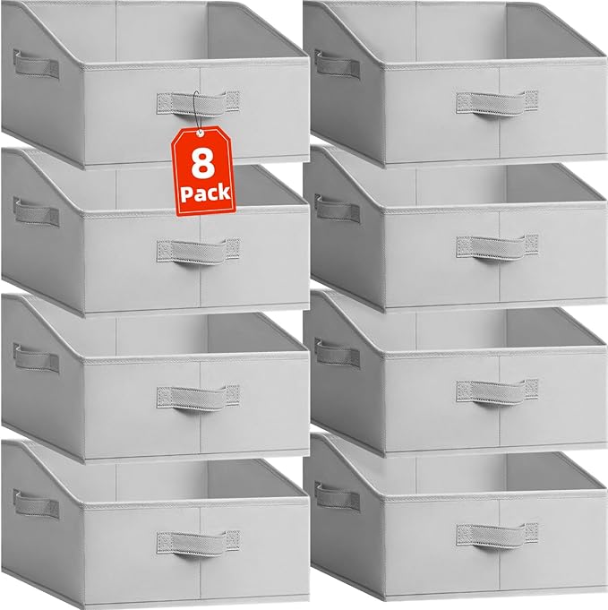 Criusia Closet Organizers Bins 8 Pack - Large Closet Shelf Organizer with Handles - Fabric Trapezoid Home Organization and Storage Baskets for Organizing Clothes Toy Blanket Towel Purse Hats by Criusia
