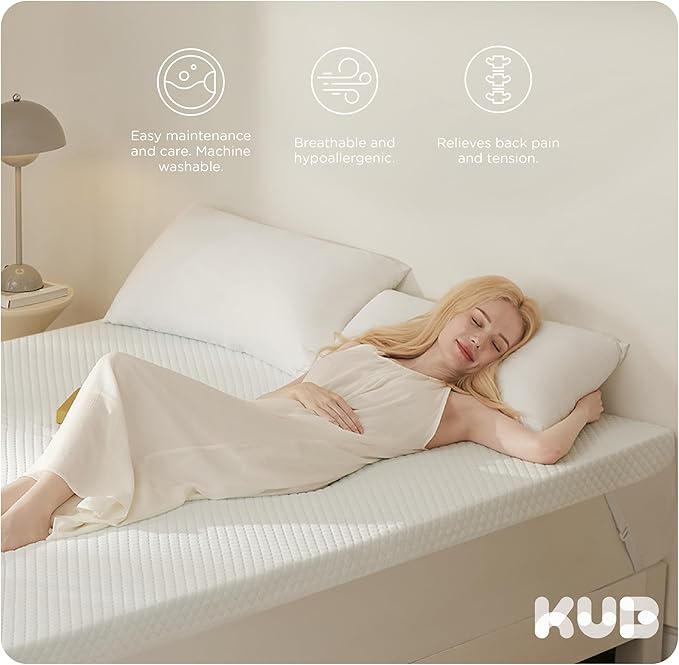 KUB 3 Inch Thick Memory Foam Mattress Topper Queen Size 60x80 Inch 3 Inch-Pain Relief Bed Topper with Breathable Cover White
