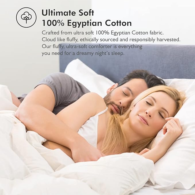 Luxurious Oversize California King 108" x 98" Size Goose Down Fiber Waterfowl Feather Fiber Comforter Duvet, 100% Egyptian Cotton Cover, 68 oz. Fill Weight, Baffle Box Design, White Solid