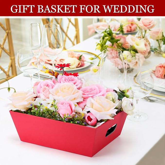 AFOROEOA 6PACK Red Baskets For Gifts Empty, 10x12”Thick Gift Basket with 6Bows 6Bags Empty Gift Baskets for Christmas, Easter, Birthdays, Valentine’s Day Wrapping Gift - Image 8