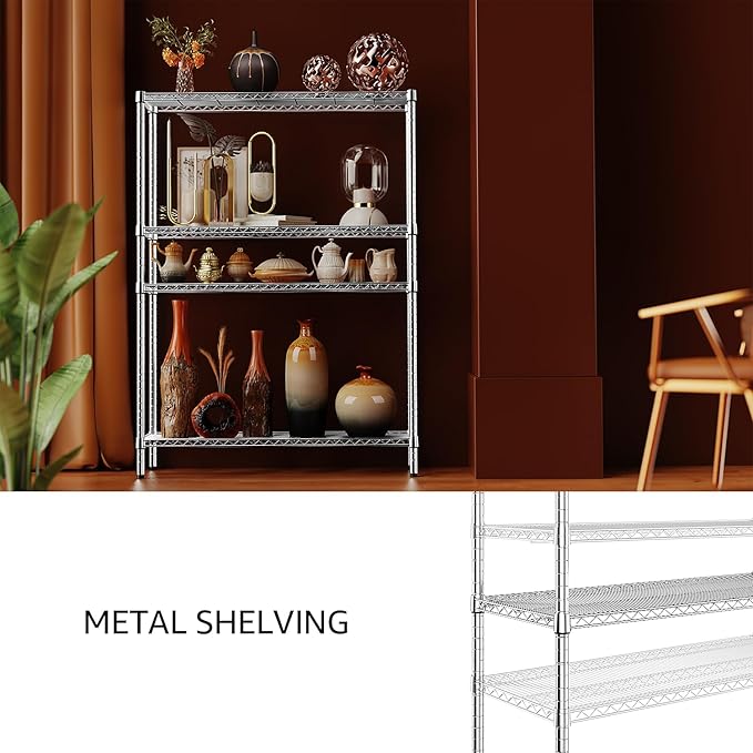 IZEUK 3400 LBS Garage Shelving Wide Storage Shelves 4 Tier Metal Shelves Heavy Duty Adjustable Utility Shelf Rack Chrome 17.7" D x 59.1" W x 70.4" H - Image 6