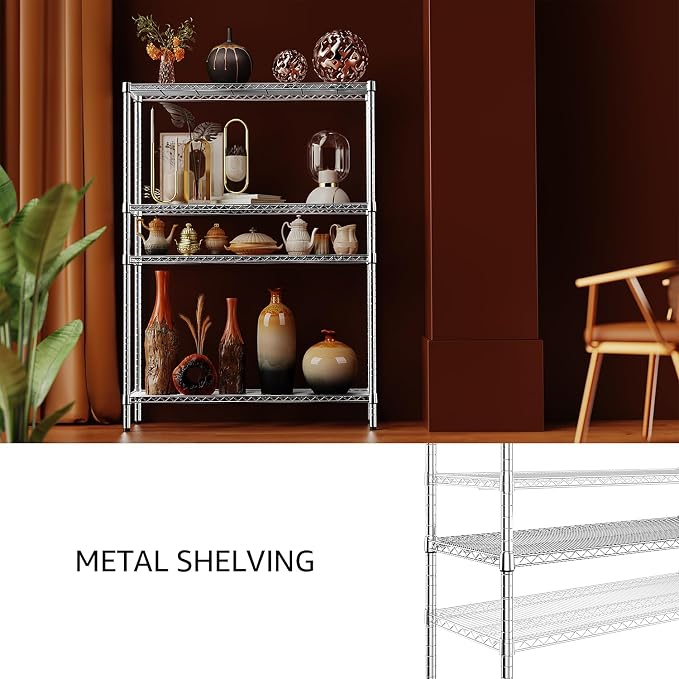 IZEUK 3400 LBS Garage Shelving Wide Storage Shelves 4 Tier Metal Shelves Heavy Duty Adjustable Utility Shelf Rack Chrome 17.7" D x 47.2" W x 70.4" H - Image 6